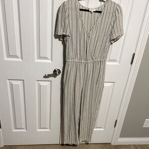 LOFT Striped Jumpsuit in Cream and Navy